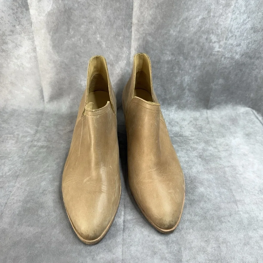Nisolo Mia Leather Western Chunky Block Heel Ankle Bootie‎ In Tan Women's Size 9